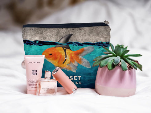 Inspirational Mindset is Everything Goldfish Shark Fin Makeup Bag Decorative Women's Cosmetic Bag Zipper Pouch Travel Toiletry,Motivational Positi...