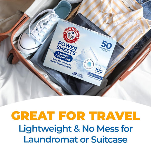 Arm & Hammer Power Sheets Laundry Detergent, Fragrance Free 50ct, 50 loads...