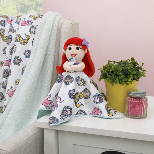 Disney Ariel and Princess White and Aqua Lovey Security Blanket...