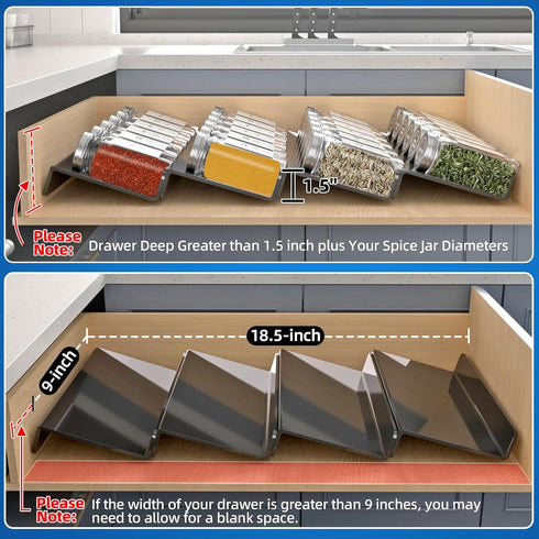 MIUKAA Spice Drawer Organizer for Drawers Wider Than 9 inches, Black Acrylic 4 Tier Seasoning Jars Drawers Insert, Kitchen Spice Rack Tray for Dra...