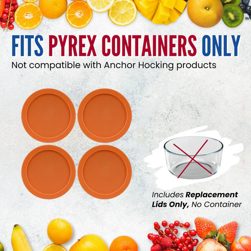 Replacement Lid for Pyrex 6" Storage Plastic Cover 4 Cup Bowl 7201-PC Orange (4-Pack)...