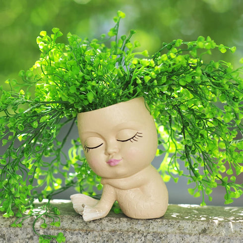 Face Planter Head Planters for Indoor Plants Succulent Cute Mermaid Resin Face Pot with Drainage Hole...