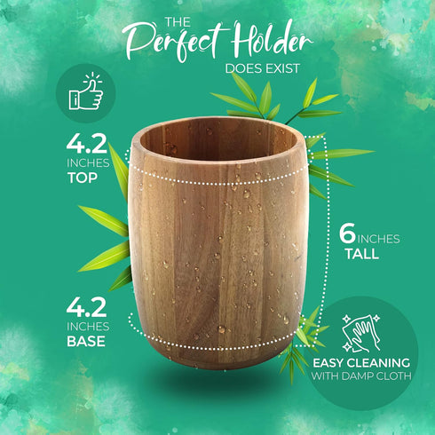 Bamboo Kitchen Counter Utensil Crock Holder Caddy 6" x 4 1/2" (Oval Acacia)...