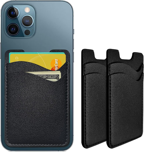 Phone Card Holder, Leather Phone Wallet Stick On, Card Holder for Back of Phone Credit Card Holder for Phone Case Compatible with Most of Cell Pho...