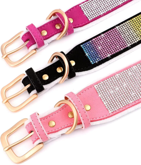Didog Rhinestone Dog Collar with Soft Lining, Sparkling Crystal Diamond Girl Dog Collars with Soft Warm Pad for Medium Large Dogs, Pink, M...