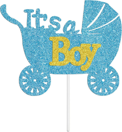 Blue Glitter It's a Boy Cake Topper for Baby Shower, Baby Boy 1st 2nd 3rd Birthday Party Sign, Wild one Decor, Gender Reveal Party Decoration Supp...