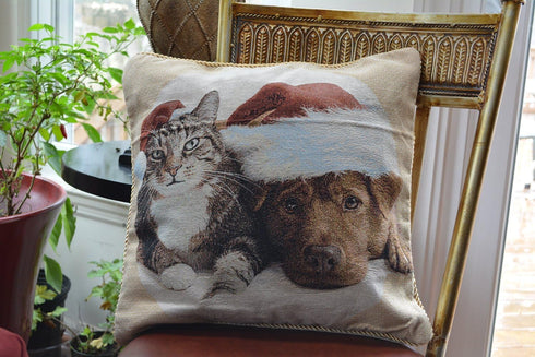 Tache 2 Piece Christmas Companions Cat Dog Holiday Festive Throw Pillow Cushion Covers...