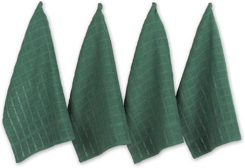 DII Basic Terry Collection Windowpane Dishtowel Set, 16x26, Dark Green Solid, 4 Piece...