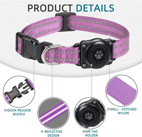 Airtag Dog Collar, 100% Waterproof Integrated Apple Air Tag Dog Collars, Reflective GPS Dog Collar with Hard PC AirTag Holder Case for Small Mediu...