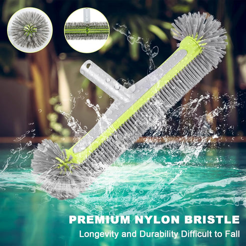 Professional Heavy Duty Swimming Pool Wall & Tile Brush?17.5" Round Ends Pool Brush Head with Sturdy Aluminum Handle for Cleans Walls, Tiles & Flo...