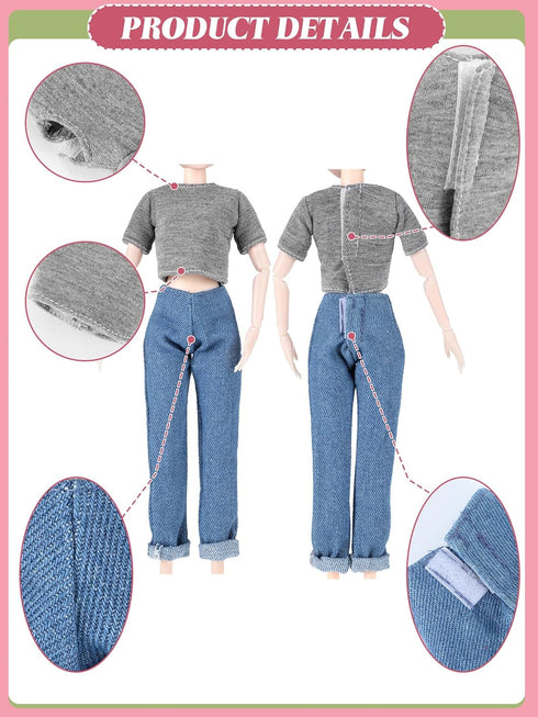 Bencailor 8 Pieces Doll Clothes 11.5 Inch Girl Doll Accessories Cotton Elf Sweaters Denim Pant Regular Outfit Doll Clothing(T Shirt)...