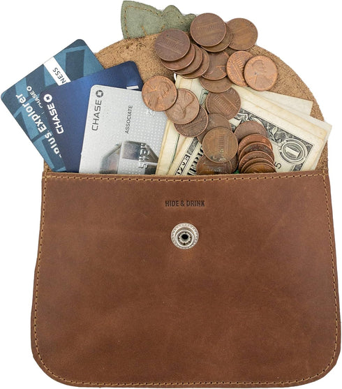Hide & Drink, Leaves Card Wallet Pouch Handmade from Full Grain Leather, Soft Coin & Cash Organizer, Cable Holder & Accessories Case :: Single Mal...