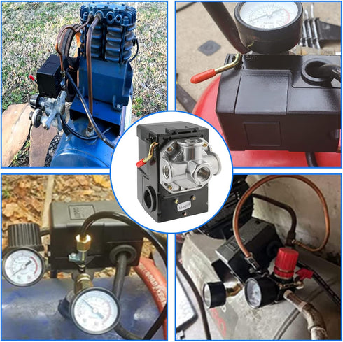 Air Compressor Pressure Switch Replacement LF10-4H with 95-125 PSI Range and 20A Rating, 4-Port...