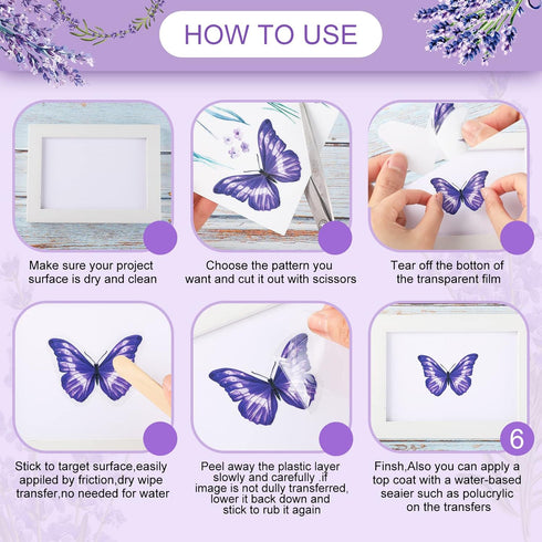 BBTO 12 Sheets Rub on Transfers for Crafts and Furniture Rub on Transfer Stickers Rub on Decals for Wood DIY Paper Home Decor, 5.5 x 5.7 Inch(Lave...