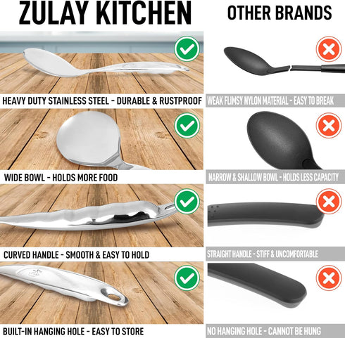 Zulay Kitchen Stainless Steel Cooking Utensil - Stainless Steel Kitchen Utensil - Durable Kitchen Gadgets - Metal Kitchen Accessories - Easy to Cl...