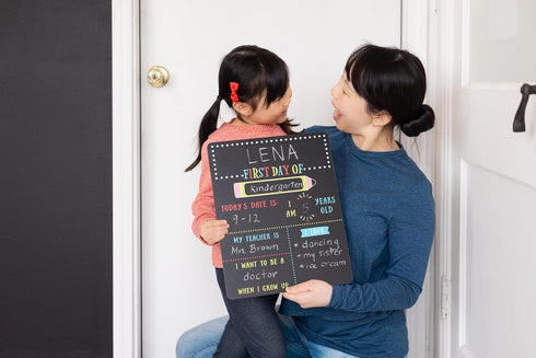 Kate & Milo First and Last Day of School Reversible Chalkboard, Reusable Photo Sharing Prop with Included Chalk, Back to School Pictures, Double S...