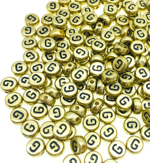 200Pcs Round Ancient Gold Letter G Beads,4x7mm Flat Letter-G Beads for Bracelets,Alphabet Beads for Jewelry Making DIY Necklaces Crafts Supply(Gol...