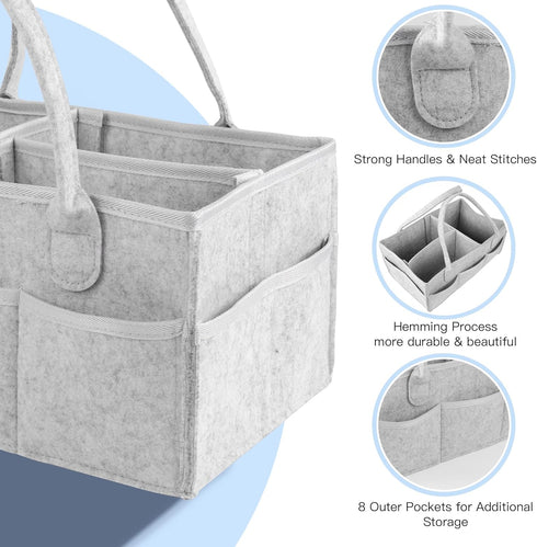 PHILORN Diaper Caddy Organizer, Extended 15-inch Baby Diaper Caddy with Dividers, Car Diaper Caddy, Diaper Caddy for Changing Table, Felt Diaper C...