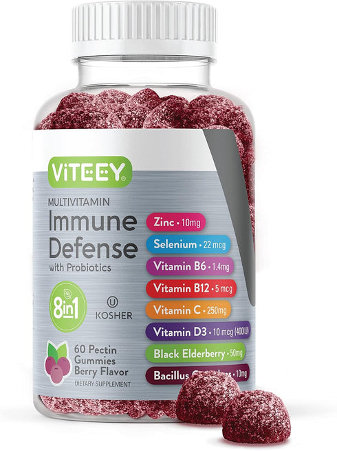 Multivitamin Gummies 8 in 1 Immune Support Supplement with Probiotics - Immune Boosters for Adults & Teens - Vegetarian, Gelatin Free, GMO Free - ...