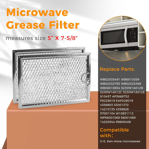 WB06X10309 Microwave Grease Filters Compatible with G.E Microwave Oven by Fetechmate Replace Filters WB06X10654 WB06X10359-5 in X 7-5/8 in X 3/32 ...