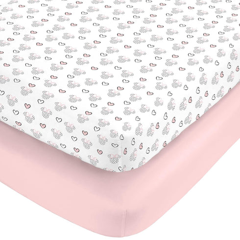 Disney Minnie Mouse Hearts Girl Standard 2-Pack Fitted Crib Mattress Sheets...
