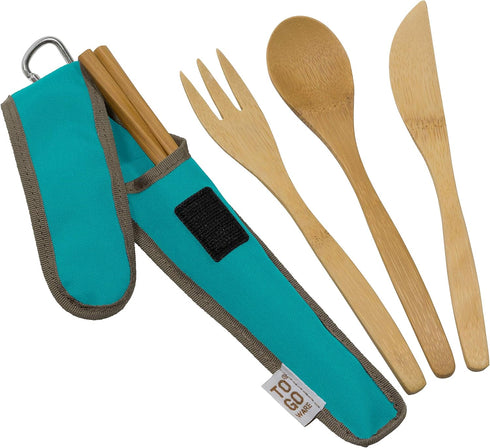 Reusable Bamboo Travel Utensils with rePETe Carrying Case & Carabiner Clip | Bamboo Utensils | Eco Friendly | Agave (Pack of 2)...