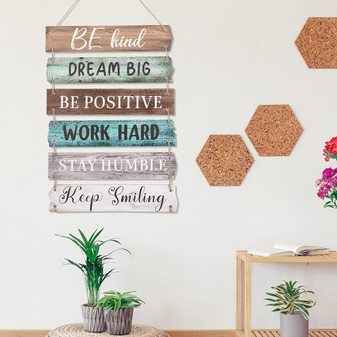 6 Pieces Rustic Wall Hanging Plaque Sign Inspirational Wall Art Farmhouse Wooden Door Signs Positive Plaque with Quotes Motivational Quote Decor f...
