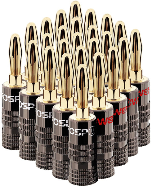 FosPower Banana Plugs 12 Pairs / 24 pcs, Closed Screw 24K Gold Plated Speaker Plug Connectors for Speaker Wire, Wall Plate, Home Theater, Audio/Vi...