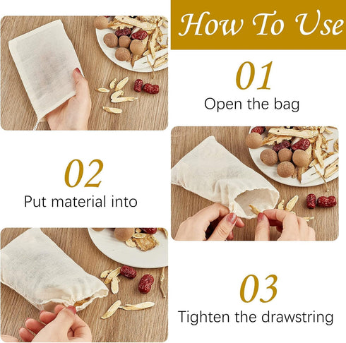 TUZAZO 24 Pack Reusable Tea Bags, Soup Bags, Cheesecloth Bags for Straining, Spice Bags for Cooking, Drawstring Muslin Bags, Sachet Bags, Coffee T...