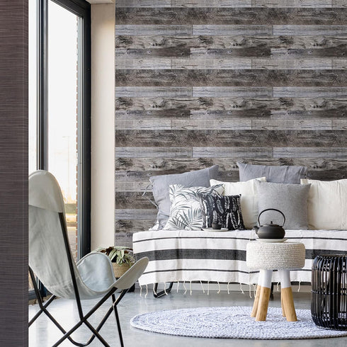 Yun-aeon Gray Wood Peel and Stick Wallpaper 17.3" X 80" Self Adhesive Wallpaper Backsplash Line Removable Wall Paper Bathroom Old Furniture Renova...