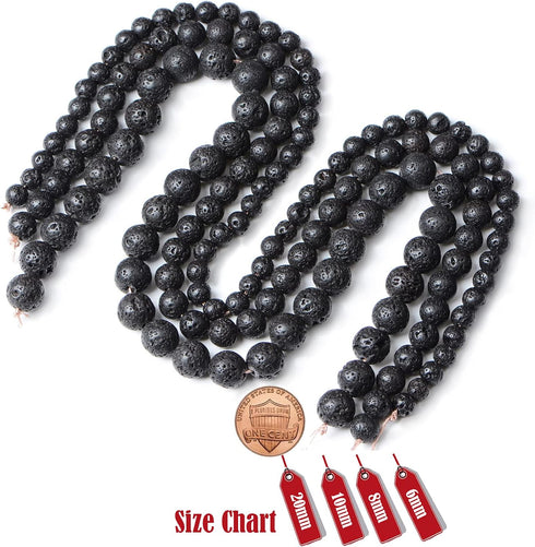 8mm 100pcs Natural Black Lava Gemstone Round Loose Beads for Jewelry Making with Crystal Stretch Cord...
