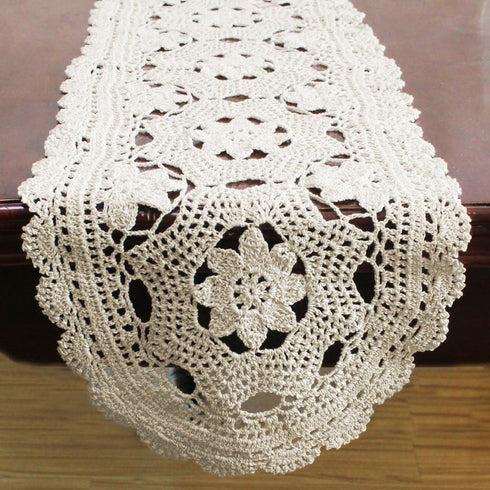 KEPSWET Cotton Floral Oval Handmade Crochet Lace Table Runner Beige (12x60 inch)...