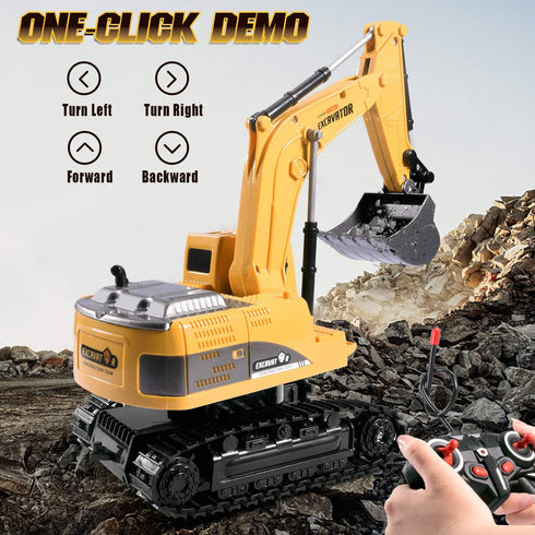 Remote Control Excavator Toy, RC Construction - Metal Shovel Digger Vehicles with Lights Sounds and 360° Rotation Digging Sand, Christmas Birthday...