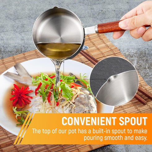 Stainless Steel Sauce pan, Mini Milk Warmer Pot Soup Pan with Wooden Handle Small Saucepan for Butter Warmer Heating Milk Cooking Sauce (125ml)...