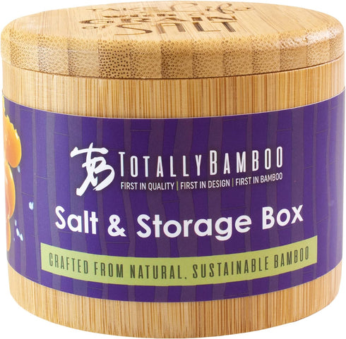 Totally Bamboo Salt Cellar Bamboo Storage Box with Magnetic Swivel Lid, 6 Ounce Capacity, "Take Life with a Grain of Salt" Engraved on Lid...