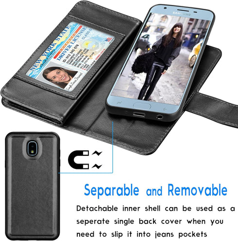 Tekcoo Galaxy J7 2018/Aero/Top/Crown/Aura/Refine/Eon Flip Case, PU Leather, ID Card Slots, Kickstand, Black...