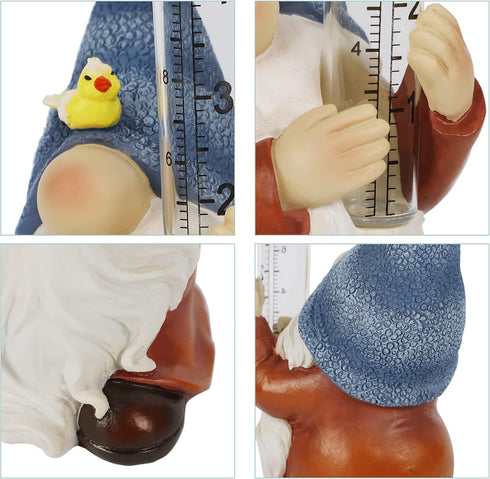 FORUP Resin Gnome Rain Gauges, Resin Gnome Garden Statue with a Plastic Rain Gauge, Hand Painted Gnome Sculpture Water Gauge for Rain...