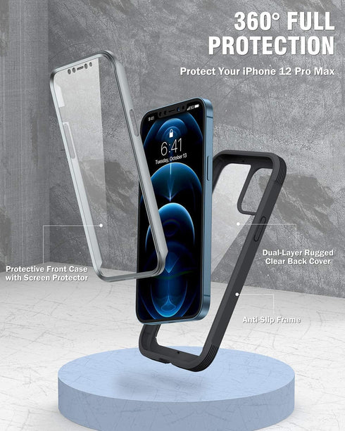 Miracase Designed for iPhone 12 Pro Max Case, Full Body Rugged Case with Built-in Touch Sensitive Anti-Scratch Screen Protector, Soft TPU Case Com...
