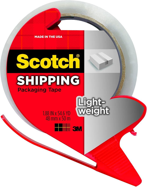 Scotch Lightweight Shipping Packaging Tape with Refillable Dispenser, 1.88 in x 54.6 yd, Clear (3350-RD)...