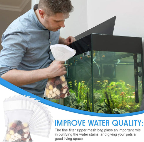 Geiserailie 15 Pieces Aquarium Filter Media Bags 150 ?m Fine Filter Bags Mesh Reusable Bags with Zipper for Activated Carbon Resins Filter (Nylon,...