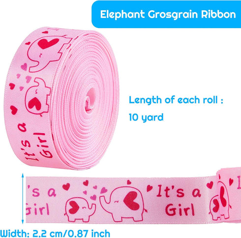 2 Rolls/ 20 Yards Elephant Satin Ribbon Baby Shower Theme Satin Ribbon Birthday Theme Gender Reveal Wrapping Ribbons for DIY Hair Bows Wreath Baby...