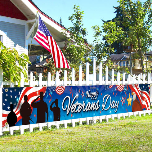 HOWAF Veterans Day Decoration Garden Banner, Thank You Veterans Fence Banner, Thank You Veterans Yard Sign Banner Hanging Banner for Veterans Day ...