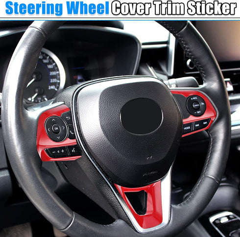 X AUTOHAUX 3 Pcs ABS Plastic Red Interior Steering Wheel Cover Trim for Toyota Corolla 2020-2022 Inner Decoration Auto Accessories...