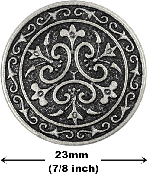 Bezelry 12 Pieces Celtic Flowers Metal Shank Buttons. 23mm (7/8 inch) (Antique Silver)...