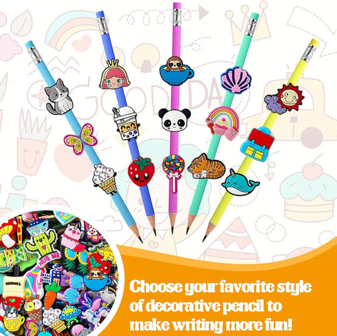 100 Pcs Cute Pencil Topper Decoation,Mixed Different Style Lovely Pencil Clips,Bulk Pen Toppers Charm Accessories for Kids,Classroom Rewards Prize...