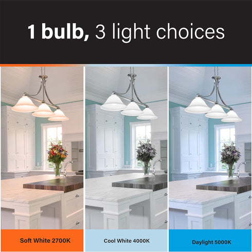 Feit Electric LED Three-Color Selectable, Built-in Dusk to Dawn Sensor Intellibulb - A19 with an E26 Medium Base Light Bulb - 60W Equivalent - 15 ...