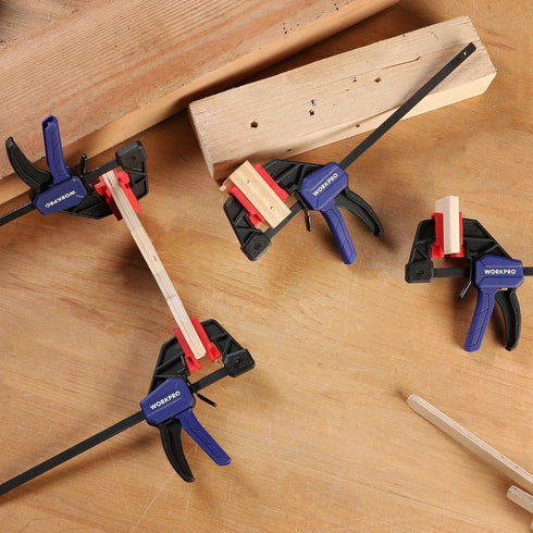 WORKPRO 6" Mini Bar Clamps for Woodworking, One-Handed Clamp/Spreader, Wood Clamps Set, Screw Change F Clamps with 50LBS Load Limit, 4 Pack...