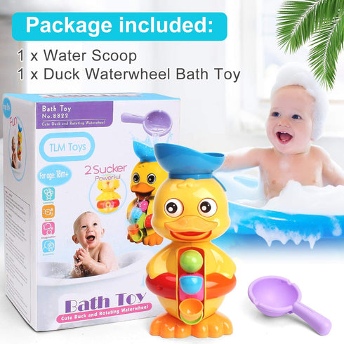 Bath Bathtub Toys for Toddlers 1 2 3 Years Old | Duck Bathtub Toys with Rotatable Waterwheel/Eyes | Bathroom Strong Suckers Water Scoop Fun Bath T...