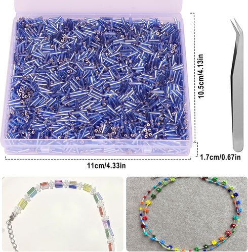 4000pcs Bugle Beads, Embroidery Tube Beads for Jewelry Making, Small Long Beads for Craft DIY Bracelet Necklaces Supplies, 7x2mm,blue...