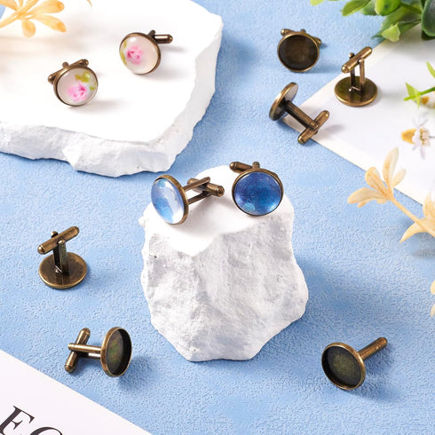 Pandahall 20pcs Brass Men's Cufflinks Cuff Button Cabochons Frame Tray Bezel Cufflink Blanks Setting Tray: 16mm/0.63inch Antique Bronze...